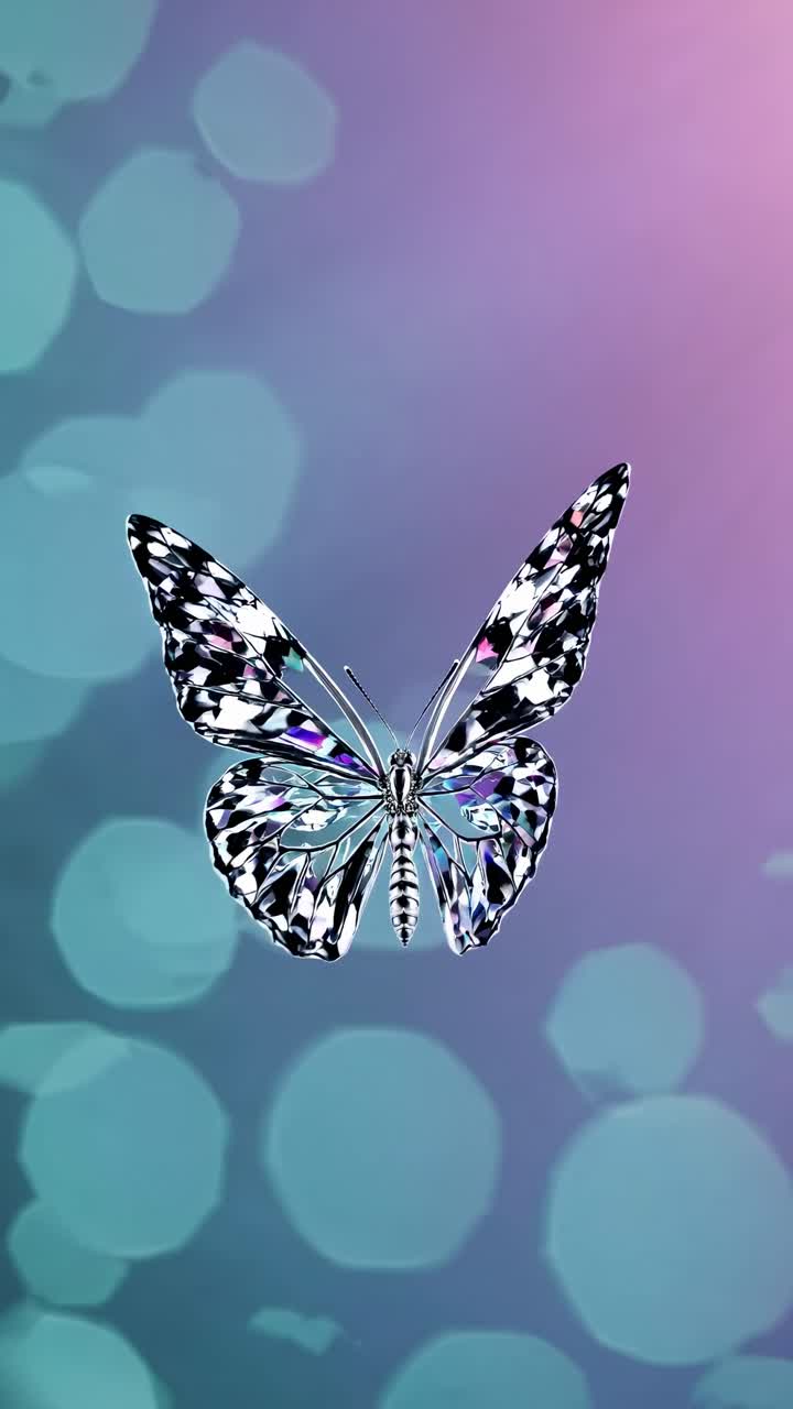 Un video in primo piano di una farfalla in bianco e nero con uno sfondo bokeh sfocato