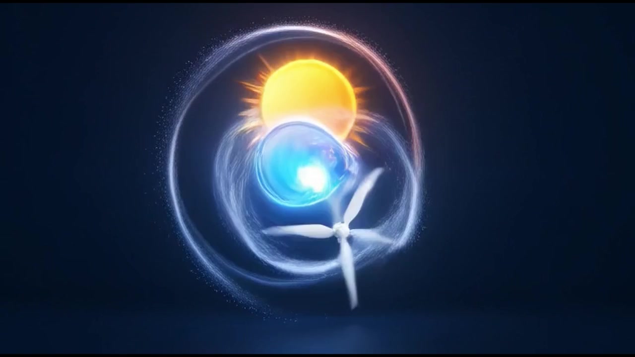 Fuentes de energía renovable convergen en un orbe de energía brillante