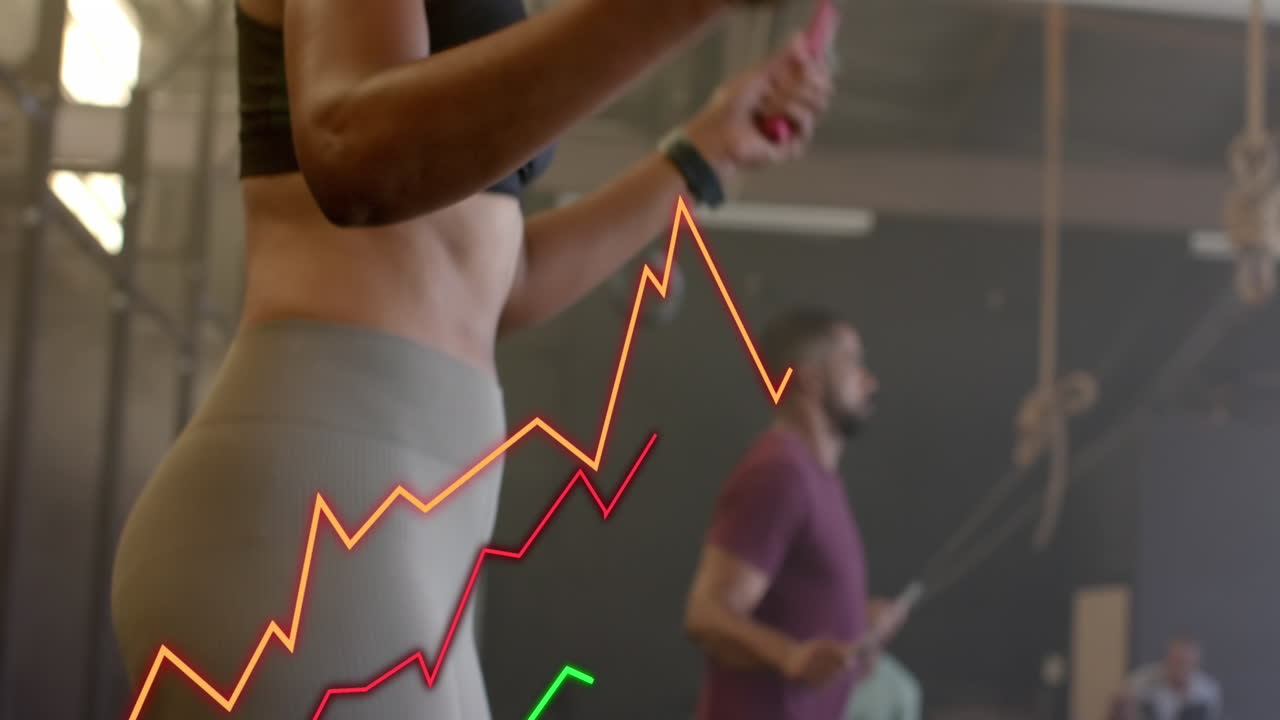 다양한 여성과 남성 점프 로프 크로스 트레이닝에 대한 그래프 처리 데이터의 애니메이션