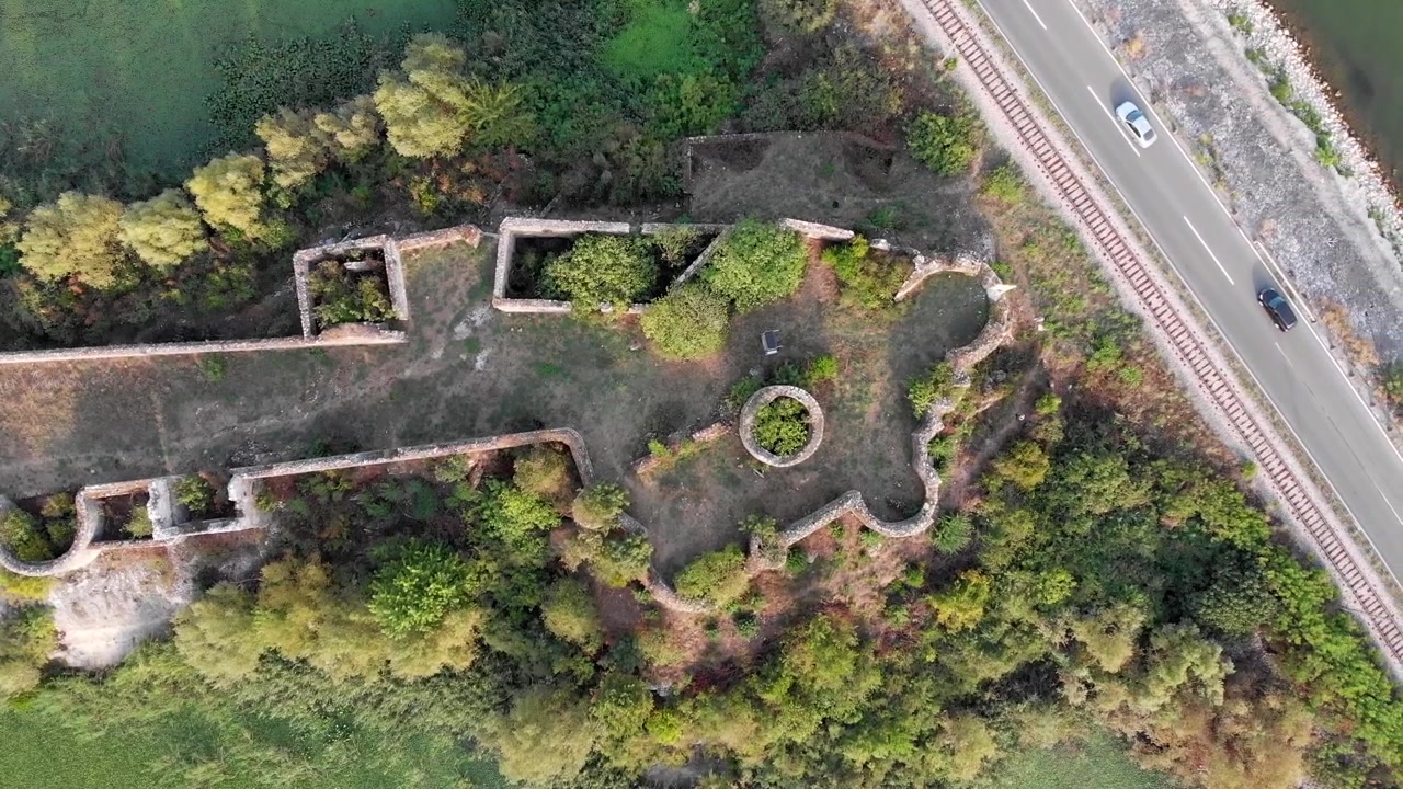 Aerial: Lesendro Fortress in Skadar Lake in Montenegro.