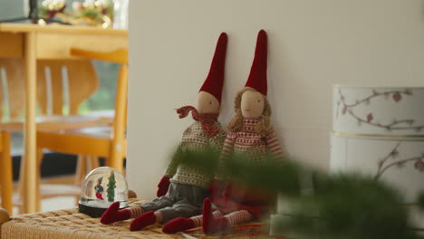 cozy christmas setting with scandinavian gnome decorations at home