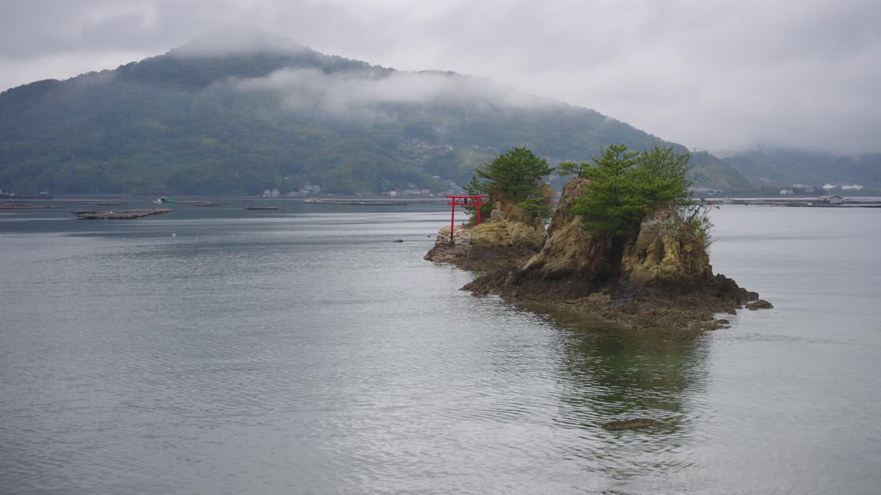 Etajima Bay, Mist Covers Mountains with Navy Road Shrine, Hiroshima Prefecture