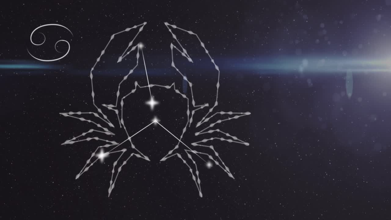 Animation des Sternzeichens Krebs auf Rauchwolken im Hintergrund