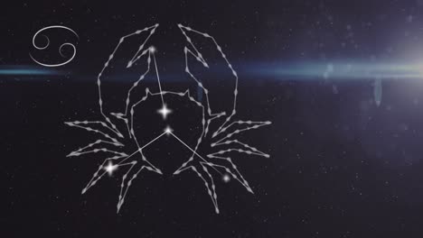 animación del signo de la estrella del cáncer en nubes de humo en el fondo