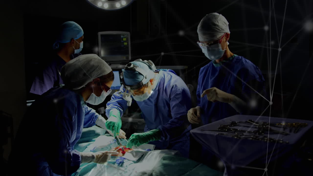 animación de la red de conexiones sobre los cirujanos en el quirófano