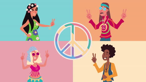 group of hippies lifestyle characters