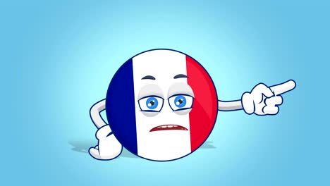 cartoon icon flag france unhappy right pointer with face animation with alpha matte