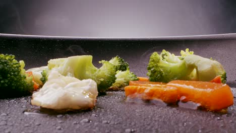 various natural vegetables on frying pan