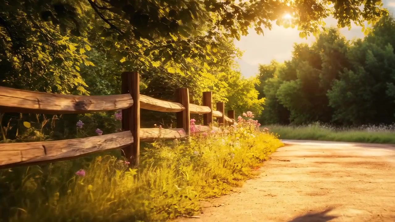 Lumière du soleil filtrant à travers les arbres le long d'une route de campagne