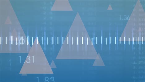 Animation-of-financial-data-processing-and-arrows-on-blue-background