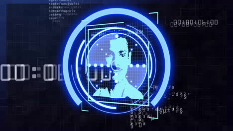 animación digital de escaneo facial a través de código binario y procesamiento de datos