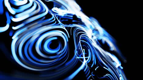 abstracto fondo en bucle 3d con líneas que forman un patrón giratorio como ruido de rizos con rayas de luz. el flujo de partículas forma líneas rizadas como senderos de brillo azul. hermosos remolinos de líneas como bg abstracto