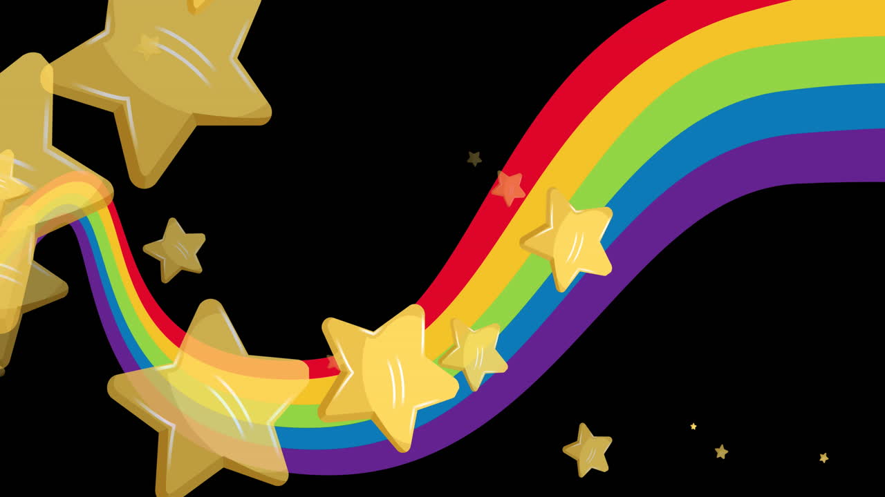 animación de estrellas sobre el arco iris sobre un fondo negro