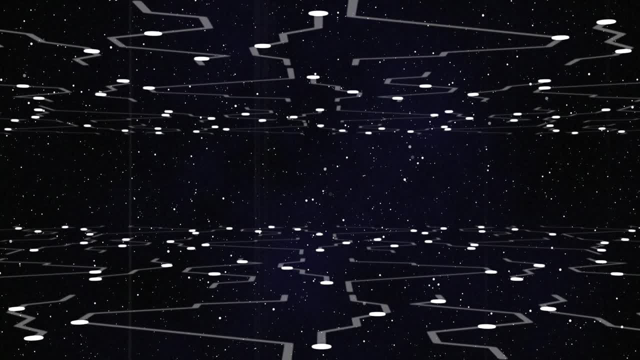 Animation of glowing white points with light trails moving on night sky with stars