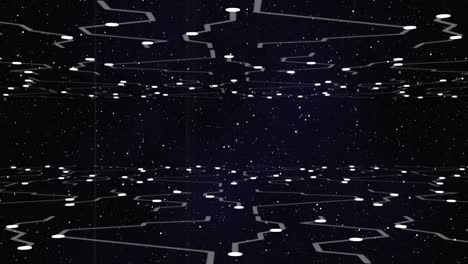 animation of glowing white points with light trails moving on night sky with stars