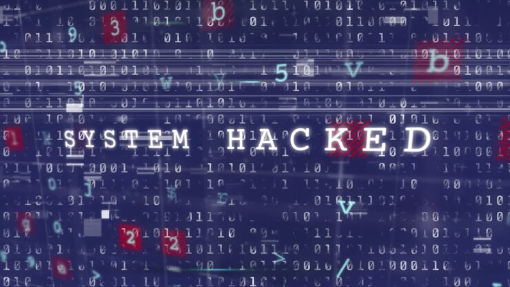 Animation of virus text and binary coding changing on blue background