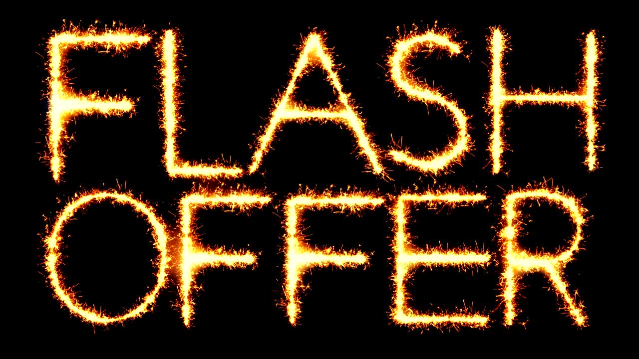 flash ofrece texto chispa chispa chispas fuego de artificio bucle de animación