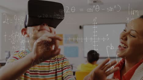 animación de ecuaciones matemáticas sobre escolares utilizando auriculares vr