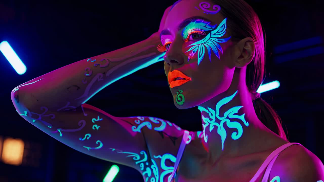 mujer de brillo de neón