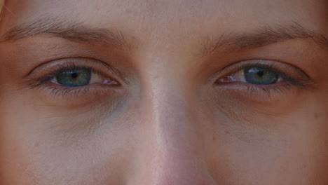cerca de los hermosos ojos azules de una mujer rubia buscando el concepto de belleza natural contemplativa