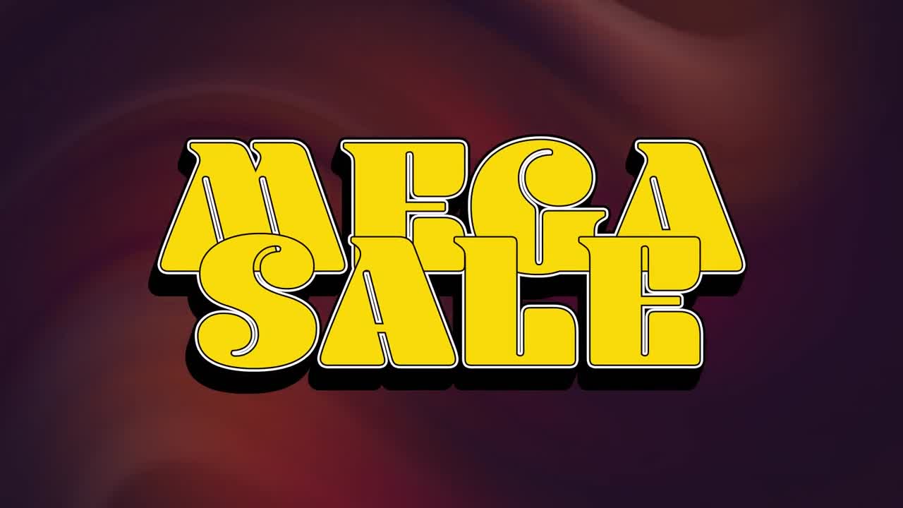 animación del texto retro de mega venta sobre formas oscuras en movimiento