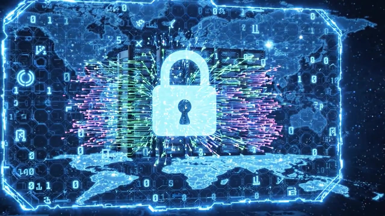 Exploring the Evolution of Data Security: From Server Networks to Advanced Lock Systems in a Digital Landscape Representing Global Connectivity.