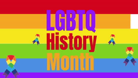 animación del texto del mes de la historia lgtb con cintas en el fondo del arco iris