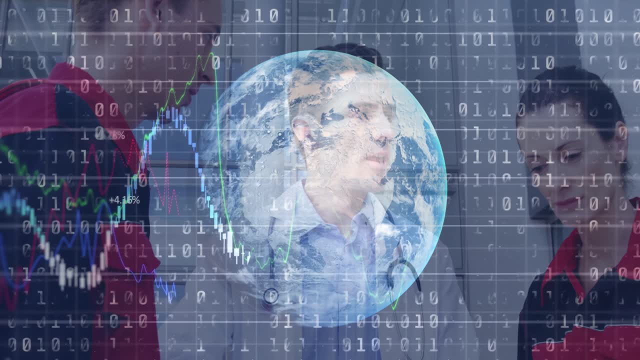 데이터 프로세싱의 애니메이션과 다양한 의사들에 대한 세계