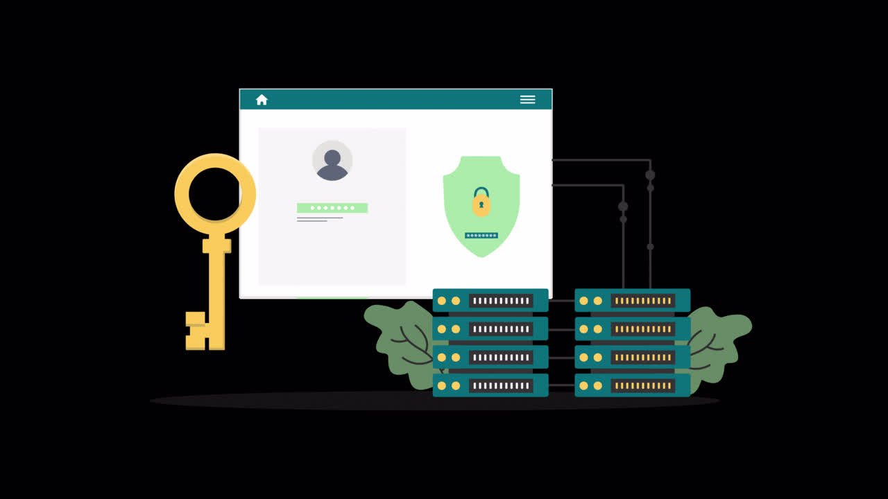 Animated Illustration of Server Security and Website Login with Key