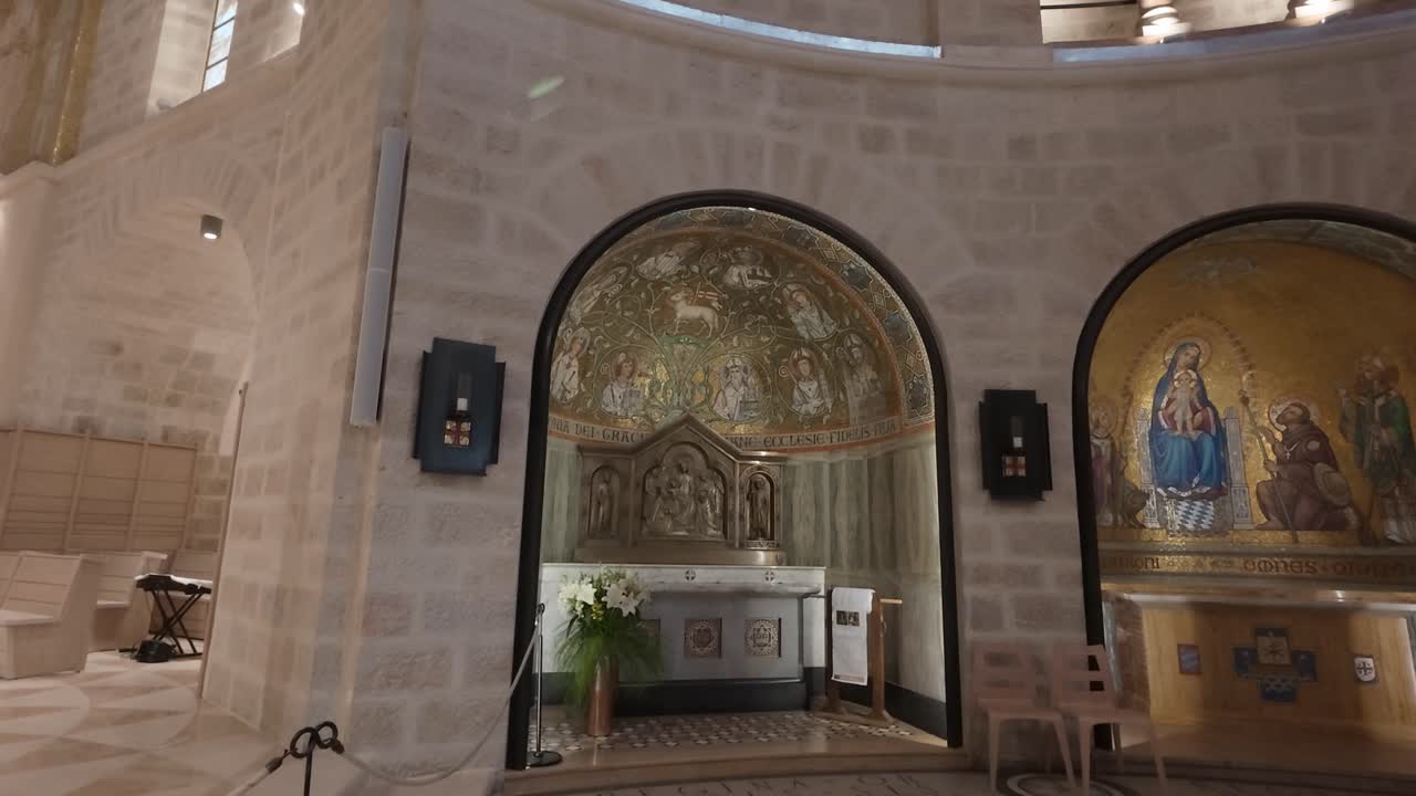 Dormition Abbey interior in Jerusalem, Israel. Slow motion.