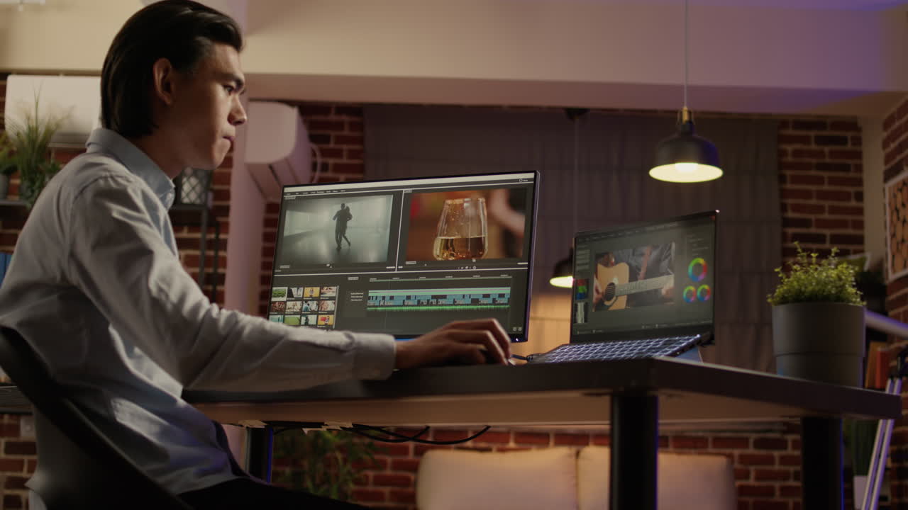 Man Video Editing on Computer