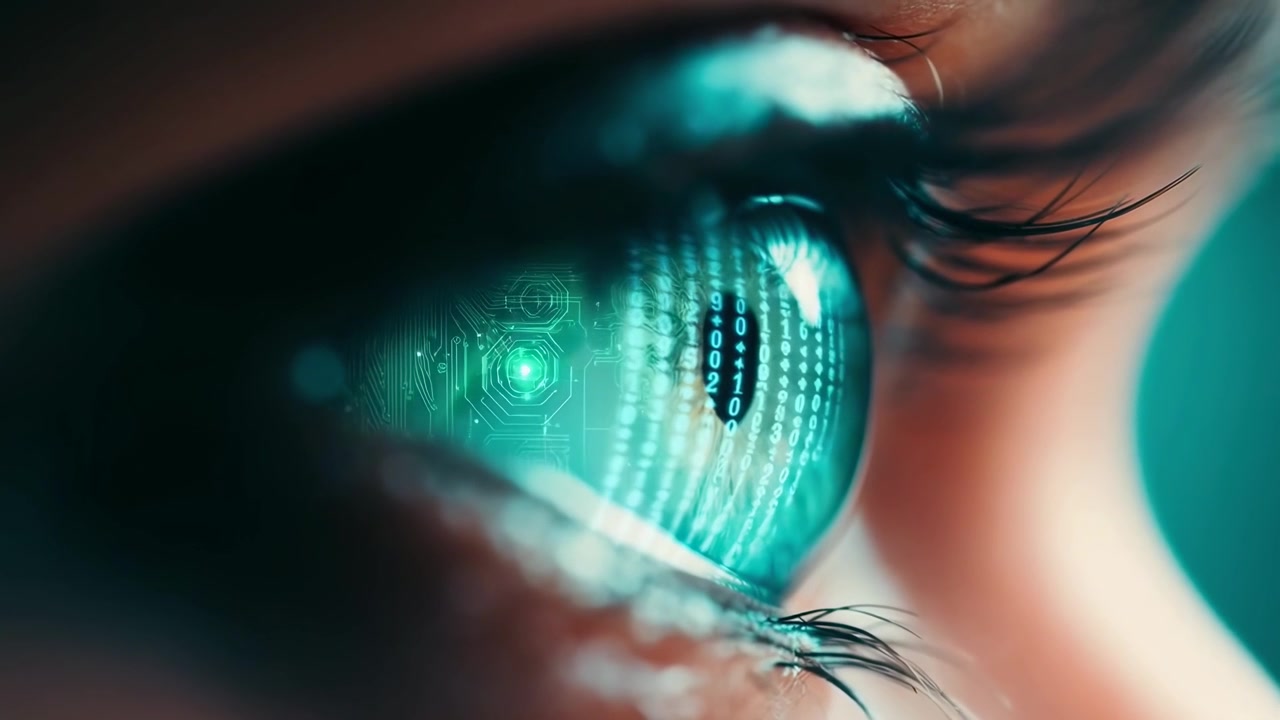 Close-up of a Futuristic Eye with Digital Interface