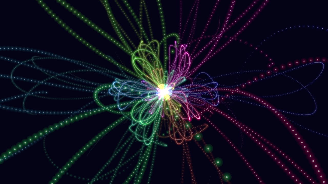 Vibrant and radiating colorful lines form flower on dark background