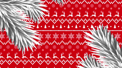 animación de ramas de abeto sobre el patrón de navidad