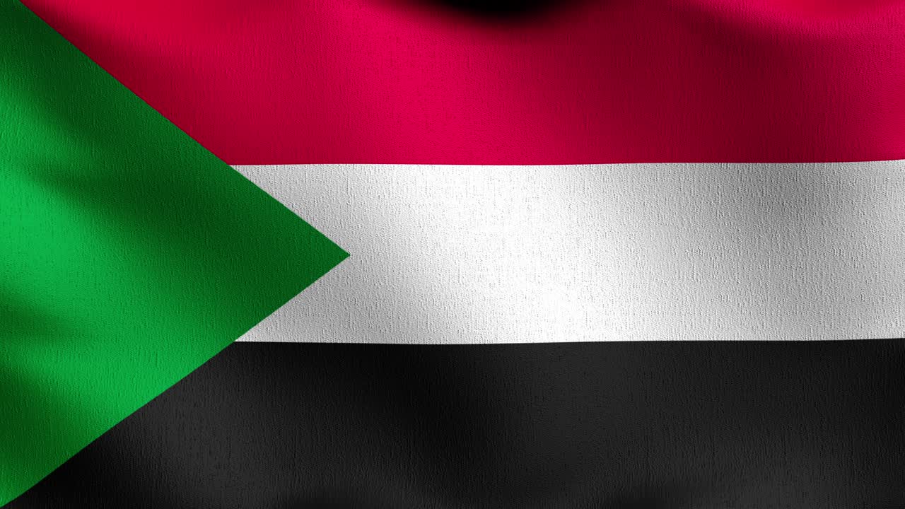 Kesintisiz Döngü 4K Video. Sudan ulusal bayrağı rüzgarda dalgalanıyor, izole edilmiş. Resmi vatansever soyut tasarım. Dalgalanan işaret sembolünün 3D render illüstrasyonu
