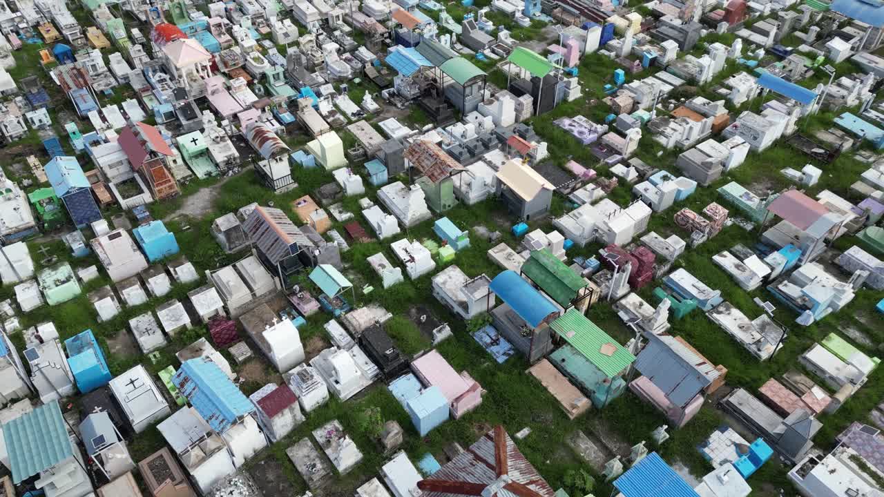 Aerial View of a Dense and Colorful Cemetery
