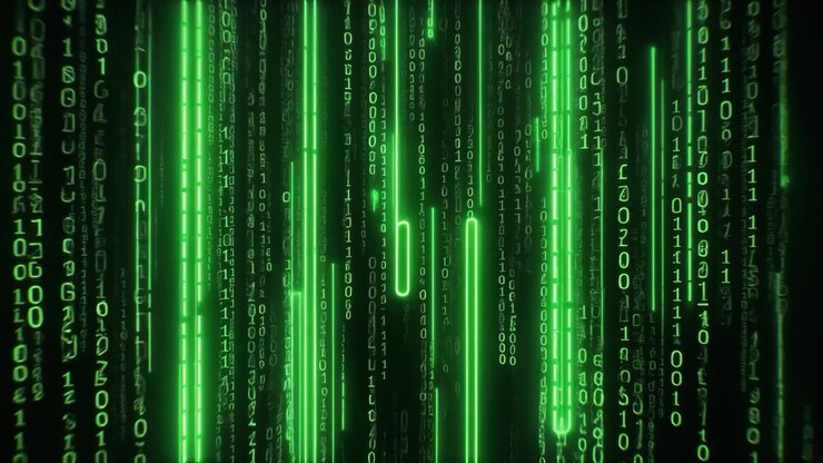 Digital Matrix Rain with Falling Green Binary Code