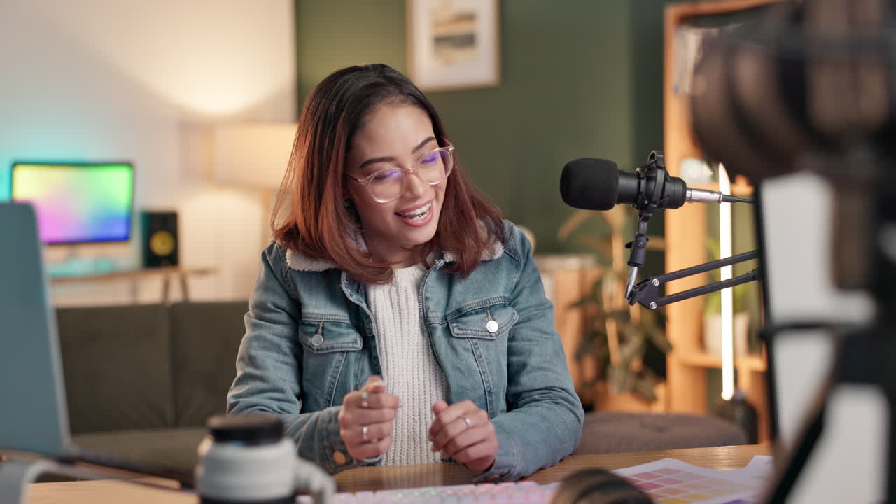 Woman creating content for a vlog or podcast