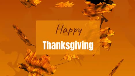 Animation-of-happy-thanksgiving-text-on-orange-banner-over-falling-leaves