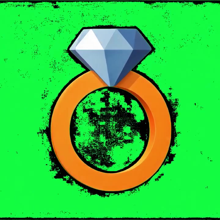 Animazione di un anello di fidanzamento con diamante rotante su schermo verde