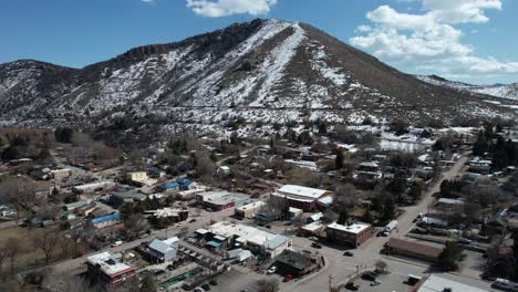 Aerial-View,-Downtown-Lava-Hot-Springs,-Idaho-USA,-Central-Buildings-and-Streets