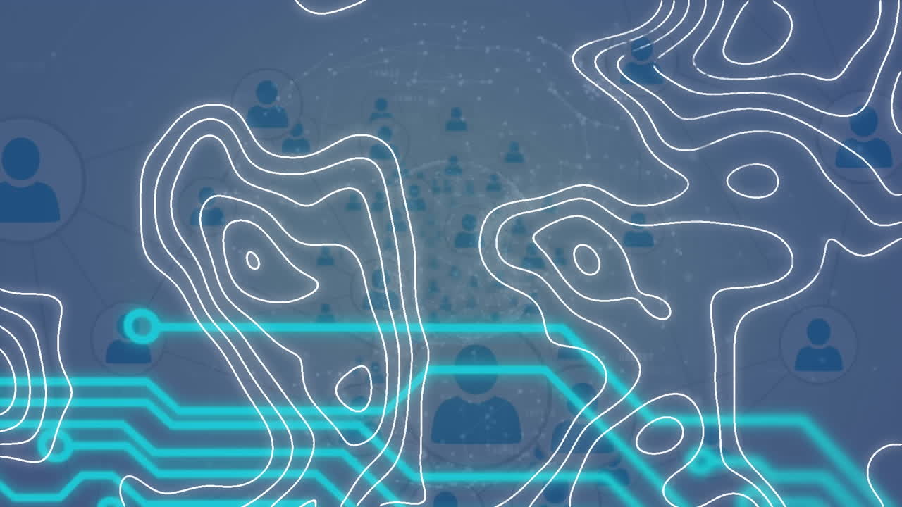 디지털 아이콘과 회로판으로 연결 네트워크의 애니메이션