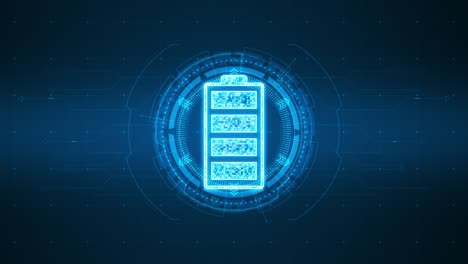 motion graphic del logotipo de la batería azul con interfaz de tecnología de círculo de rotación hud y elementos futuristas fondo abstracto
