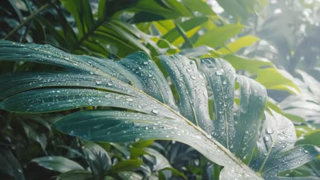 monstera leaf with water droplets