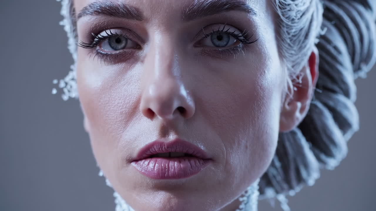 Close-up portrait of a woman with elaborate hairstyle