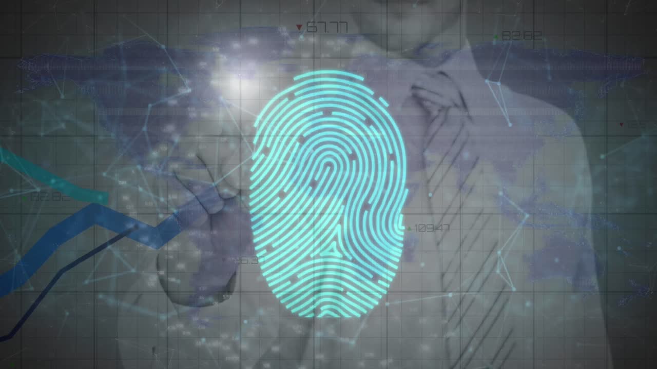 animación del procesamiento de datos sobre el hombre de negocios caucásico