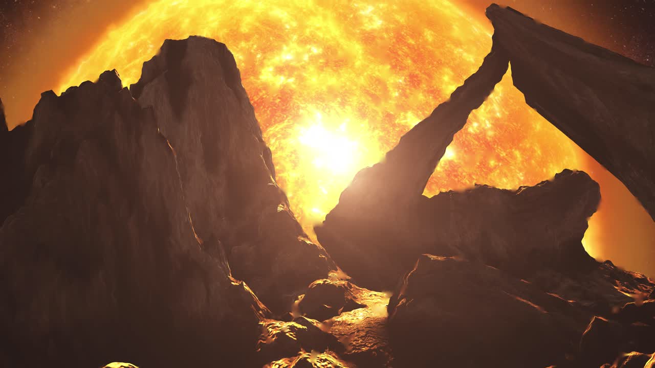 거대한 태양을 가진 외계 행성 풍경