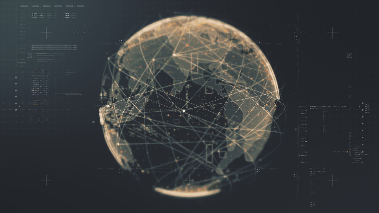 Futuristic digitally generated holographic planet Earth in a loop 360 degree rotation for head up display and user interface design
