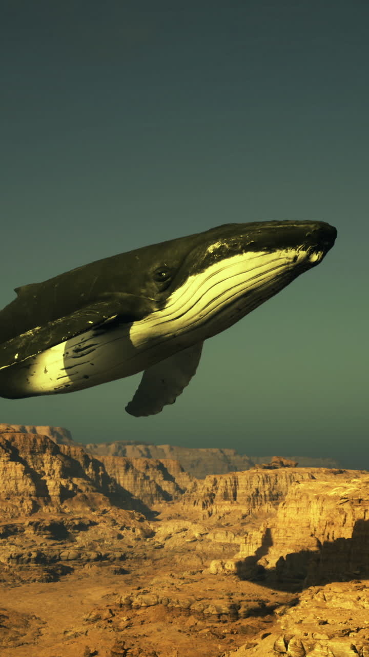 Whale gliding majestically over the grand canyon landscape