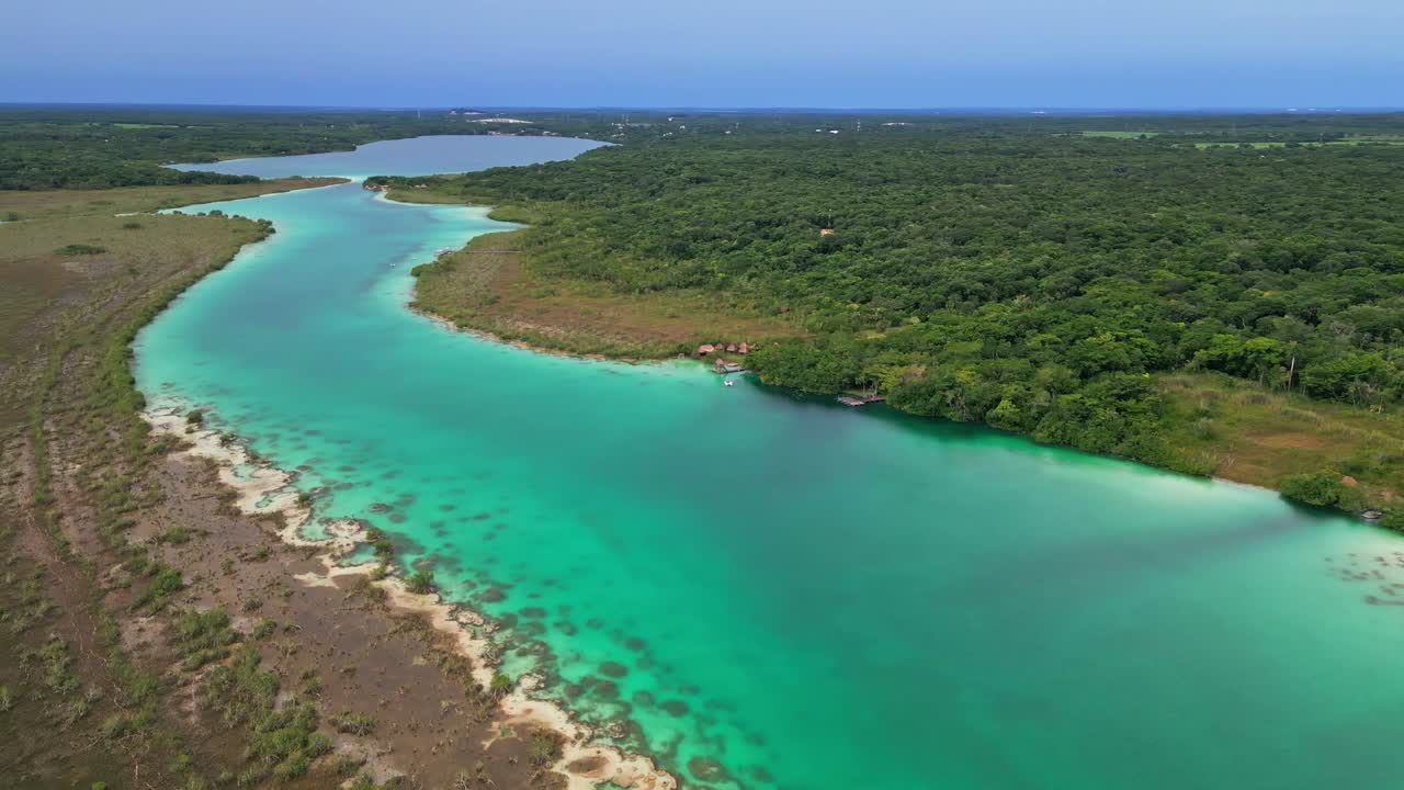 Maldives of Mexico. Lagoon In Bacalar, Quintana Roo, Mexico. Aerial Drone Shot